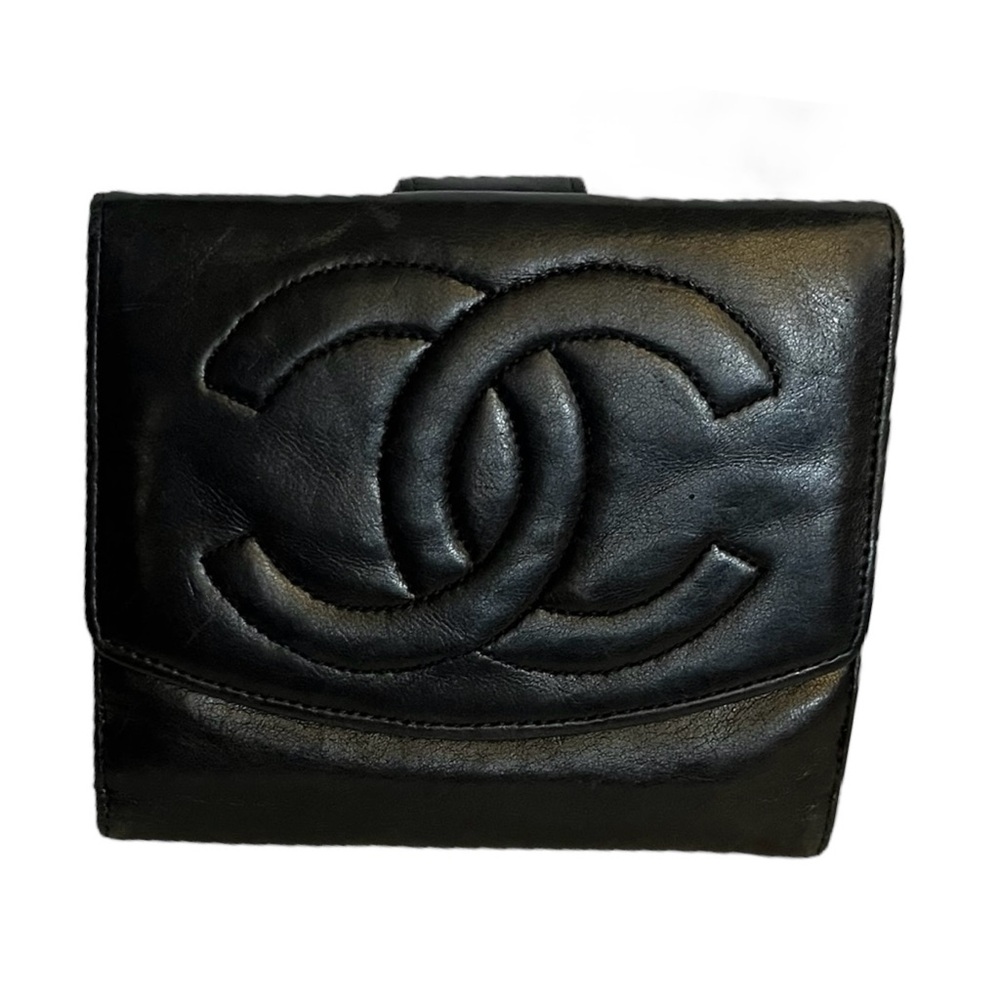 CHANEL Black Lambskin CC Timeless Bi-Fold Wallet -GUC